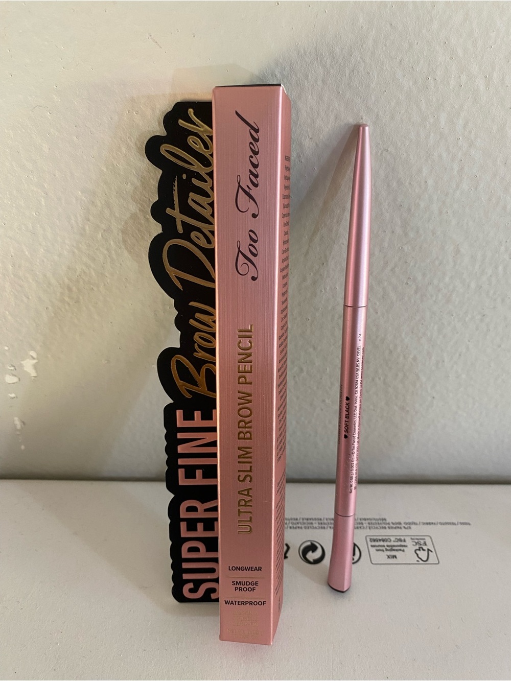 Too Faced Super Fine Brow Petailer Ultra Slim Brow Pencil, Soft Black, Full Size
